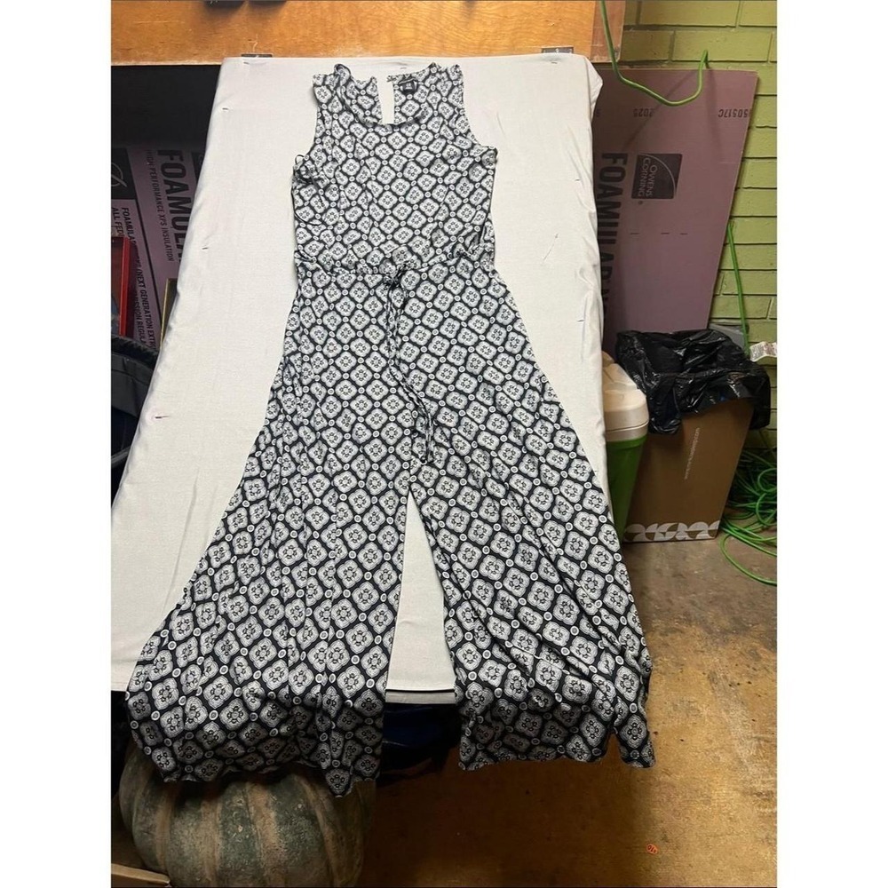 Mercer & Madison Womens Black White Medallion Print Wide Leg Jumpsuit Size M
